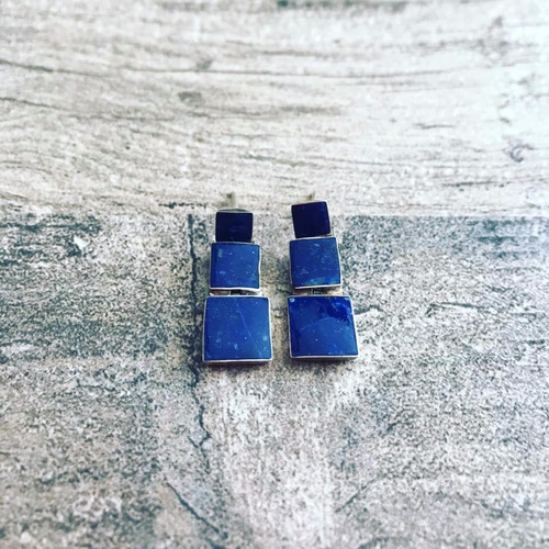 Aros Plata Fina 950 Con Lapislazuli 