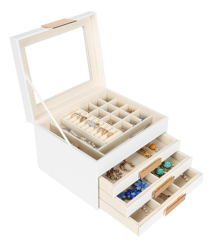 Caja Almacenamiento Joyas Mujer Tapa Cristal 4 Capas Organiz