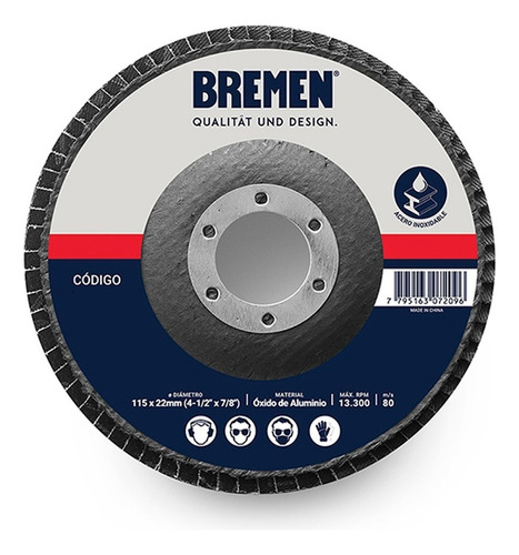 Disco Flap Bremen 115 Mm Oxido Aluminio X 10 U. Metales Grano 150