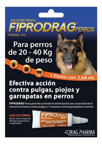 Fiprodrag Pipeta Antipulgas Y Garrapatas Perros De 20 A 40kg