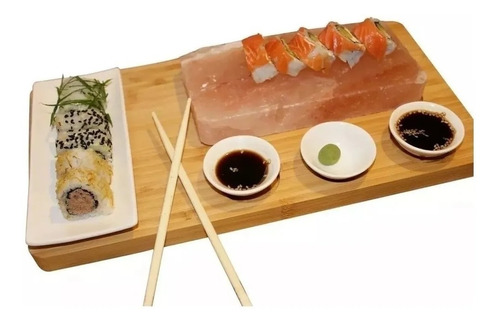 Imagen 1 de 4 de Set Sushi Bamboo Premium 6 Pzs Tabla Bowls + Bloque Sal