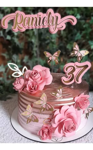 Topo de Bolo 15 anos Flores e Borboletas Lilás personalizado