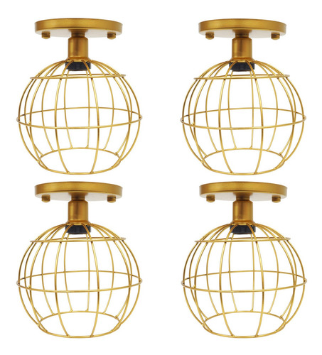 4 Lustres Plafon Industrial Aramado Globo Retrô Dourado 110V/220V