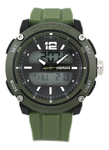 Reloj Hombre Mistral Gadw-1220-03 Joyeria Esponda Malla Verde Bisel Verde Fondo Led