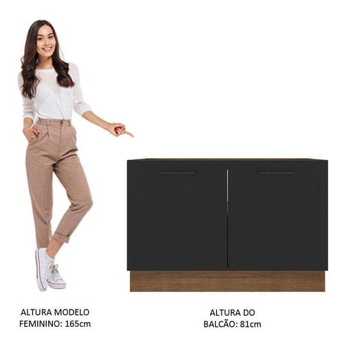 Balcão De Pia Madesa Agata 2 Portas - Rustic/preto