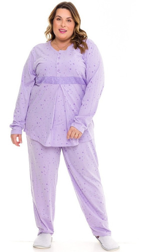 Pijama Longo Plus Size Maternidade Amamentação Evanilda 0018