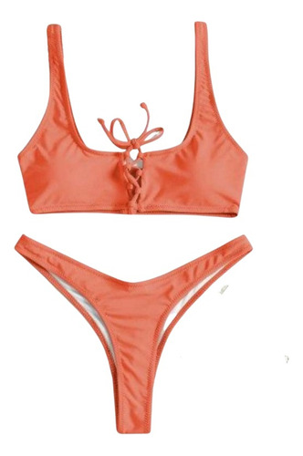 Bikini Salmon Con Trenzado Frontal Talla L