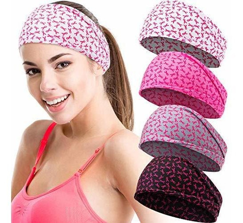 Diademas - 4 Pieces Breast Cancer Awareness Headbands For Wo