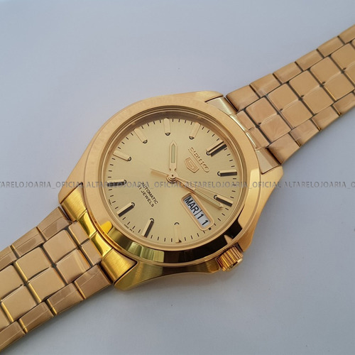 Relógio Seiko Automático Clássico Plaque Ouro Snkk98k1