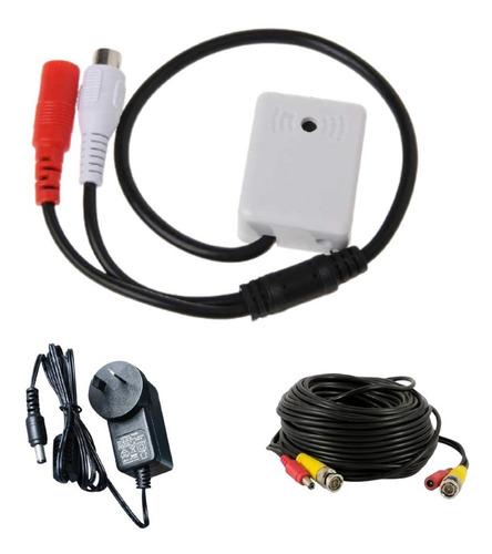 Pack Microfono Para Dvr + Cable Armado 10 Metros + Fuente