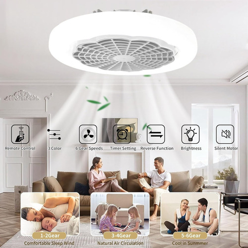 Ventilador De Techo Con Ly Ces E27 Y Control Remoto 3 Nivele