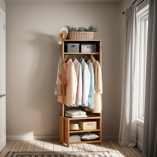 Estante Multiusos De Bambú Plegable De 3 Niveles Con Divisio Madera