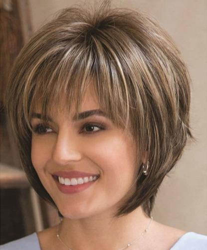 Pelucas Pelo Corto Rubio Mixto Castaño Oscuro For Mujeres