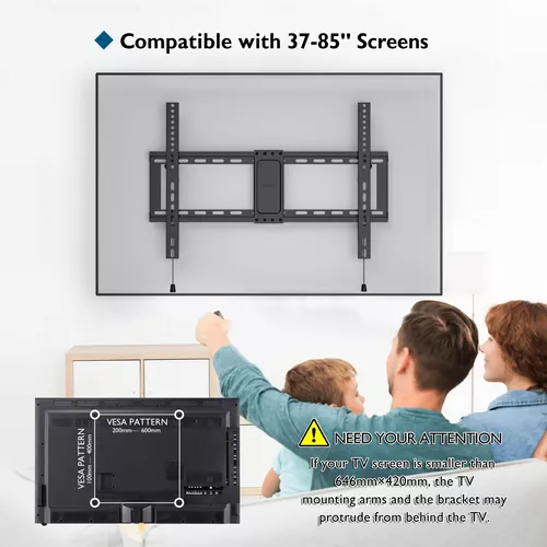  BONTEC Soporte de pared para TV inclinable para la mayoría de  televisores de pantalla plana curvada LED LCD OLED de 37-85 pulgadas,  compatible con pernos de madera de 16, 18 y