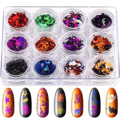 12 Cajas De Halloween Nail Art Glitter Lentejuelas Halloween