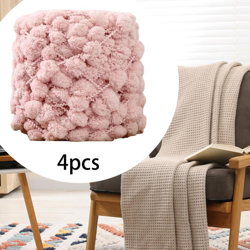 - Hilo Grueso De Pompón, 4 Bolas, Cómodo Para Tejer A Rosa