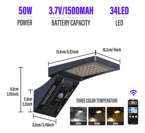 Lámpara De Pared Solar Led Con Control Remoto 300w