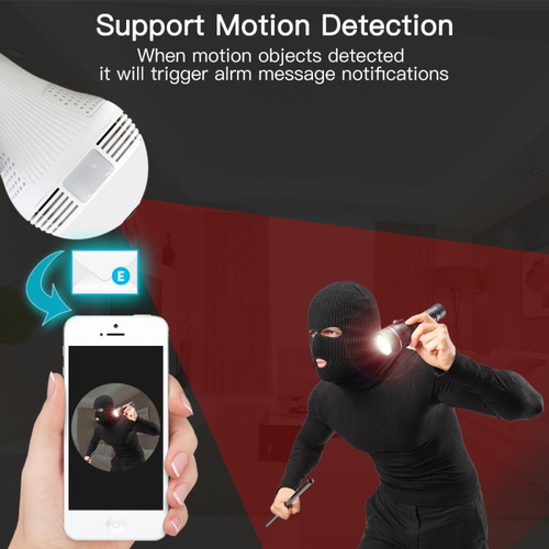 Imagen 8 de 10 de Foco Led Y Camara Ip Wifi Hd 360° Ojo Pez Ver En Tiempo Real