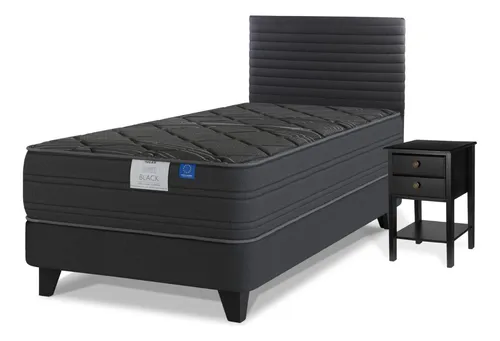 Cama Europea Top Black Flex 1,5 Pl + Resp Modern Velador Rov