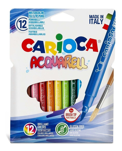 Marcadores Carioca Acuarelables X12 Colores Pincel Brush