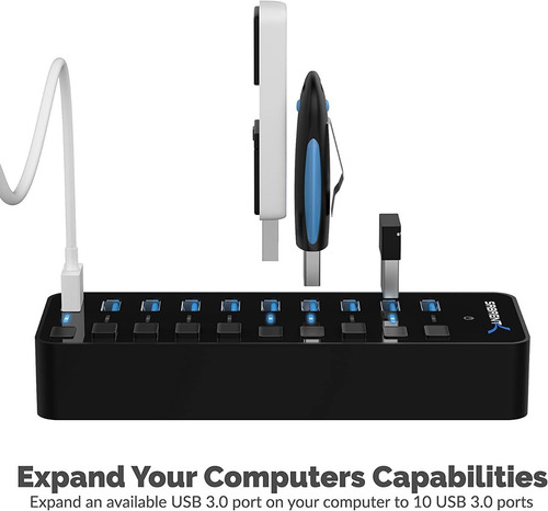 Imagen 3 de 7 de Hub Usb - Sabrent - 10 Port Usb 3.0 Switch On/off Fuente 5a