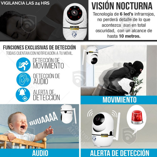 Imagen 7 de 10 de Camara Wifi Ip Full Hd Seguridad Rastreo Movimiento Vision Nocturna Alarma Audio Espia Celular Grabacion Nube Amazon