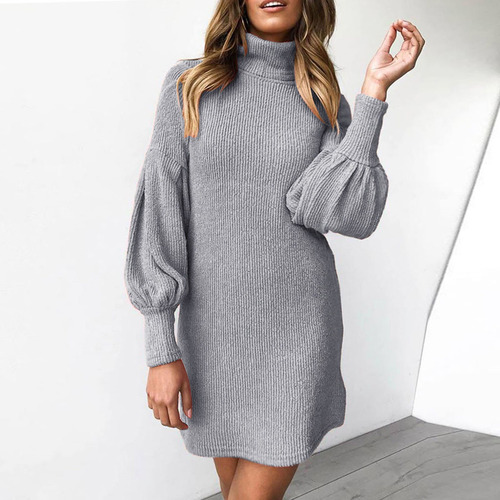 N Vestido Suéter De Cuello Alto Para Mujer, Manga Larga, Ju