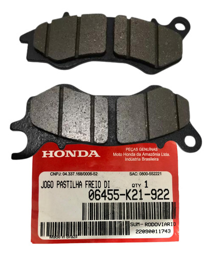 Pastilha Freio Dianteiro Cg160 2016 A 2017 Original Honda