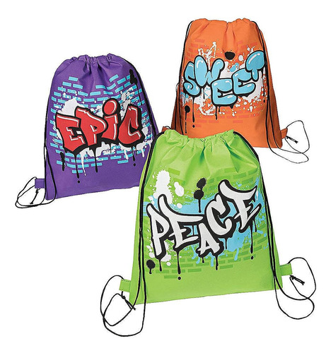 Fun Express Graffiti Mochila Con Cordón - 12 Bolsas - Regalo