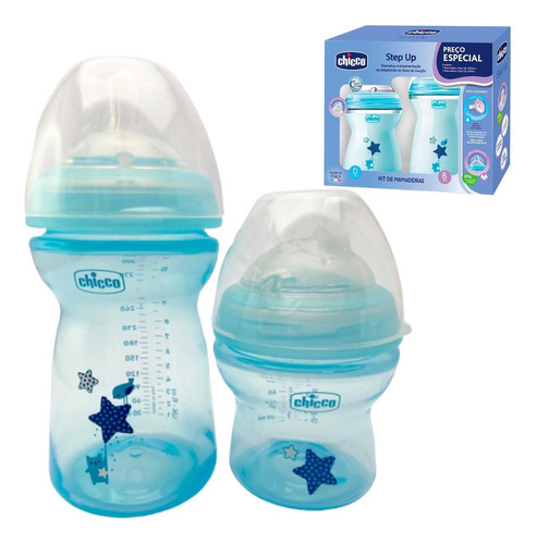 Kit Mamadeiras Step Up 150ml 330ml Azul Chicco 