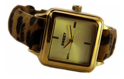 Imagen 3 de 8 de Reloj Sweet Dorado Mujer Malla Animal Print Garantía Ofic.