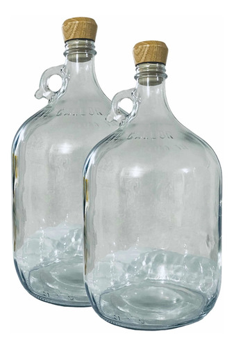 Set 2 Garrafas Vidrio Con Tapón De Corcho 3.8 Litros 1 Galón