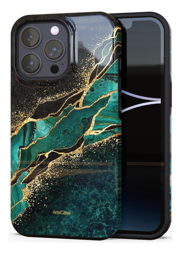 Artscase - Estuche Protector iPhone 15 Pro Max Marble Emeral Color Verde oscuro iPhone 11 Pro