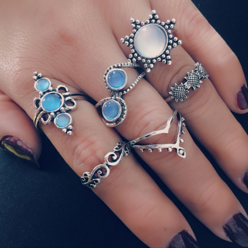 Juego De 6 Anillos Para Mujer, Bohemio, Vintage, Apilables P