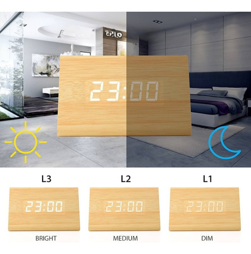 Reloj Despertador Digital De Madera