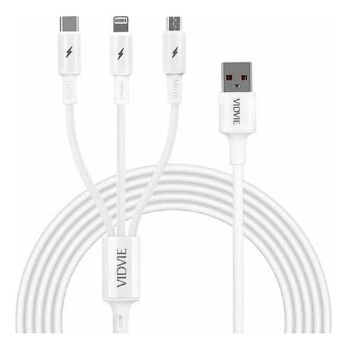 Cargador Triple Cable 3 En 1 Multiple Micro,tipo C, Lighting Color Blanco