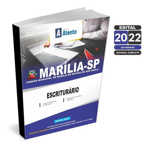 Apostila Câmara Municipal De Marília-sp: Escriturário 2022, De Especializados. Série Apostila Para Concurso Público, Vol. Único. Editora Atento, Capa Mole, Edição Outubro 2022 Em Português, 2022