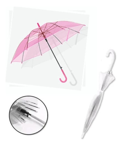 Guarda Chuva Sombrinha Transparente Impermeavel Automatico Cor Rosa