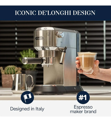Máquina Espresso 15 Bares, De'longhi Dedica Acero Inoxidable