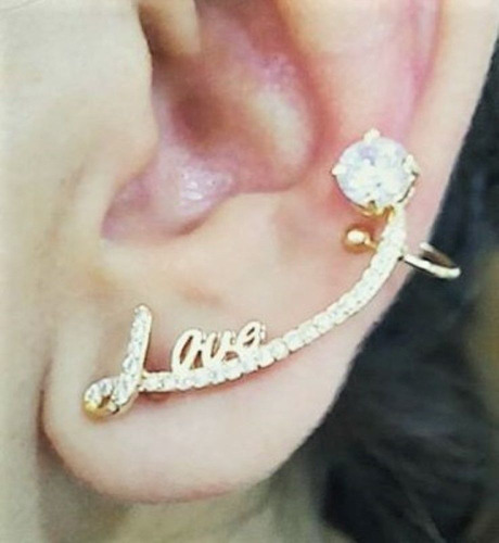 Brincos Ear Cuff Love Cravejados Banho De Ouro 18k 3800