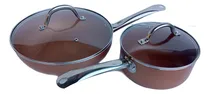 Comprar Bateria Cocina Teflon  Cacerola + Wok Recubrimiento Cobre