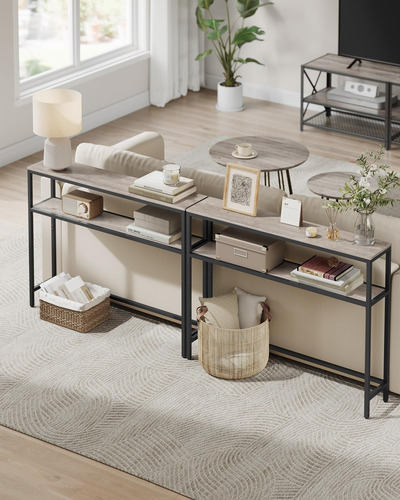 Mesa Consola De 2 Niveles Moderna Con 2 Estantes Gris