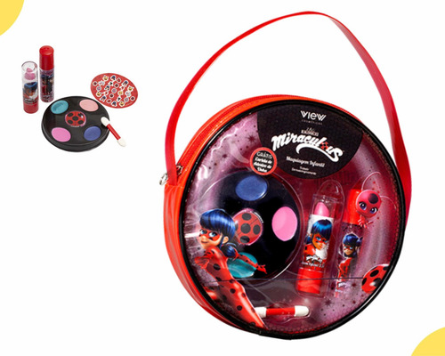 Imagem 1 de 6 de Kit Maquiagem Infantil Antialergica Ladybug Brilho Labial