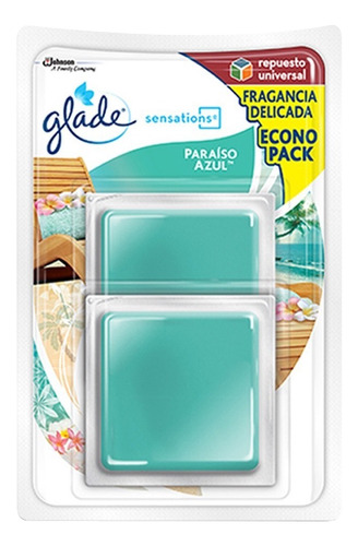 3 Pzs Glade Sensations Glass Repuesto 8g C/2pk Paraíso Azul