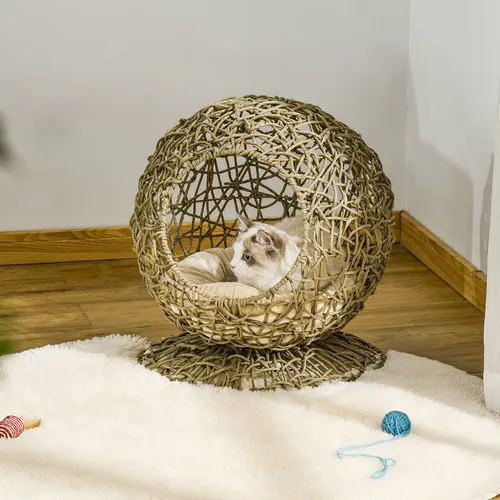 Cama Elevada Para Gatos Construcci n En Mimbre Circular