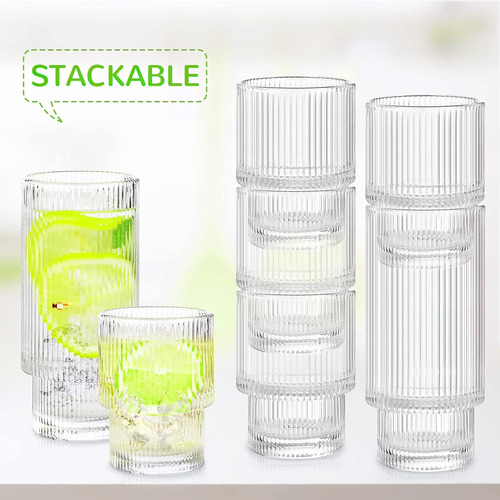 10 Vasos De Vidrio Acanalados, Vasos Highball Y Vasos P...