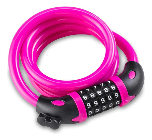 Cadena De Seguridad Antirrobo Para Bicicleta Y Motocicleta Candado Con Combinacion  5 Digitos Cerradura Con Contraseña 110cm De Largo Color Rosa