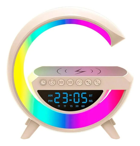 Velador Led Forma G Carga Inalámbrica Fm Reloj Alarma Nuevo