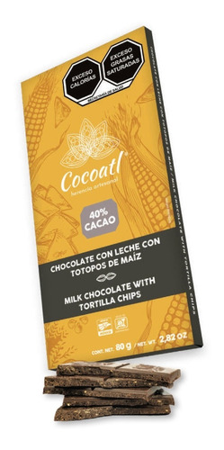 Chocolate Artesanal Cocoatl 40% Cacao Con Leche Y Totopos