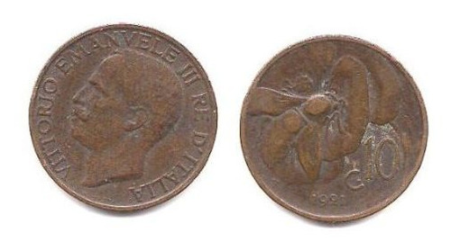 Moneda Italia 10 Centesimi Año 1921 O 1922 Muy Buena